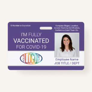 QR Code Logo Photo Employee ID Vaccine Pass Purple Badge