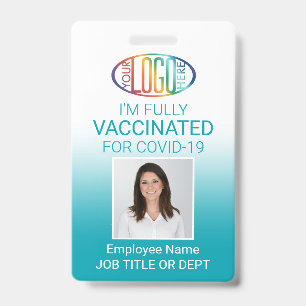 QR Code Logo Photo ID Covid Vaccinated Teal Blue Badge