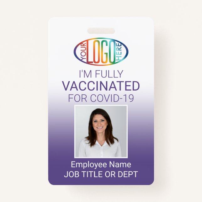 QR Code Logo Photo ID Covid Vaccine Pass Purple Badge (Front)