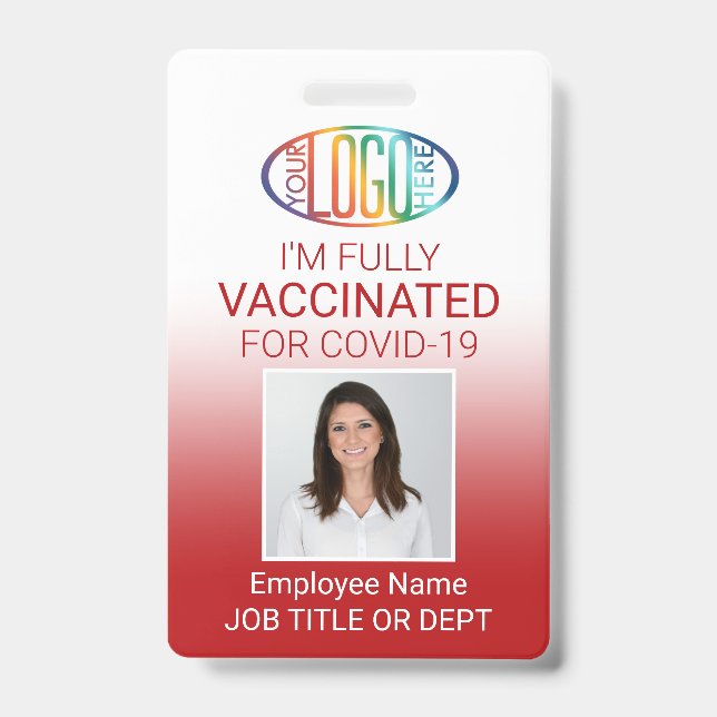 QR Code Logo Photo ID Covid Vaccine Pass Red Badge (Front)