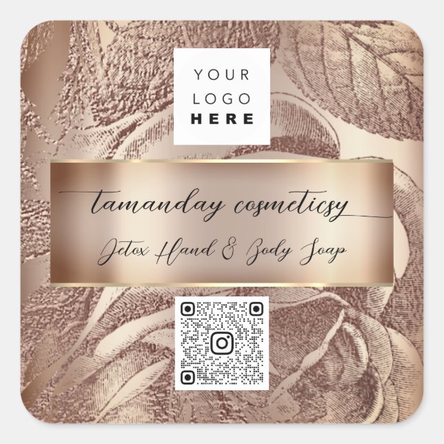 QR Code Logo Photo Product Thank Rose Bridal Square Sticker (Front)