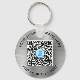QR Code Logo Promotional Silver Keychain