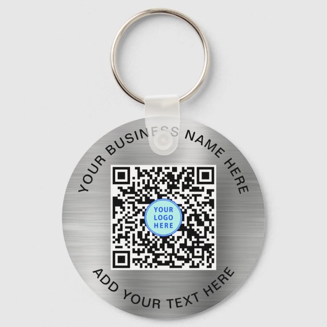QR Code Logo Promotional Silver Keychain (Front)