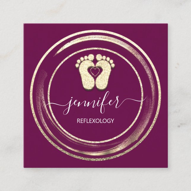 QR Code Logo Reflexology Foot Massage Feet Berry Square Business Card (Front)