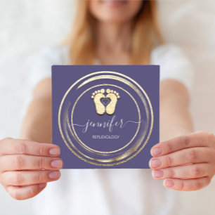 QR Code Logo Reflexology Foot Massage Feet Purple Square Business Card