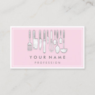 QR CODE Logo Restaurant Cooking Diet Chef Pink Business Card