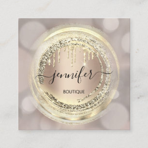 QR Code Logo Shop Blush Rose Gold Drips Abstract Square Business Card