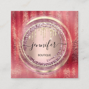 QR Code Logo Shop Blush Rose Gold Drips Circles Square Business Card