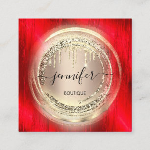 QR Code Logo Shop Blush Rose Gold Drips Red Square Business Card