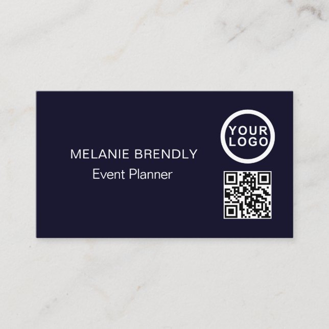 QR Code Logo Simple Navy Blue Business Card (Front)