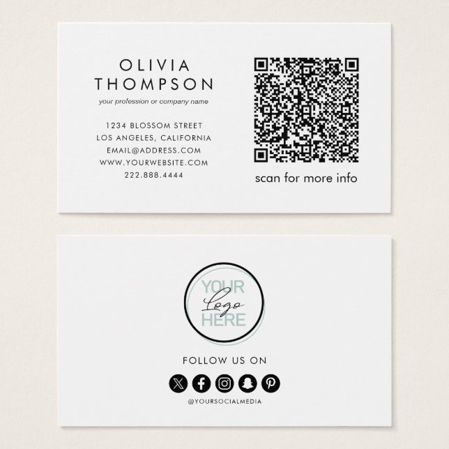 QR Code Logo Social Media Business Cards (Front & Back)