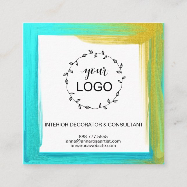 *~* QR Code LOGO- Social Media Icons Bold Colour Square Business Card (Front)