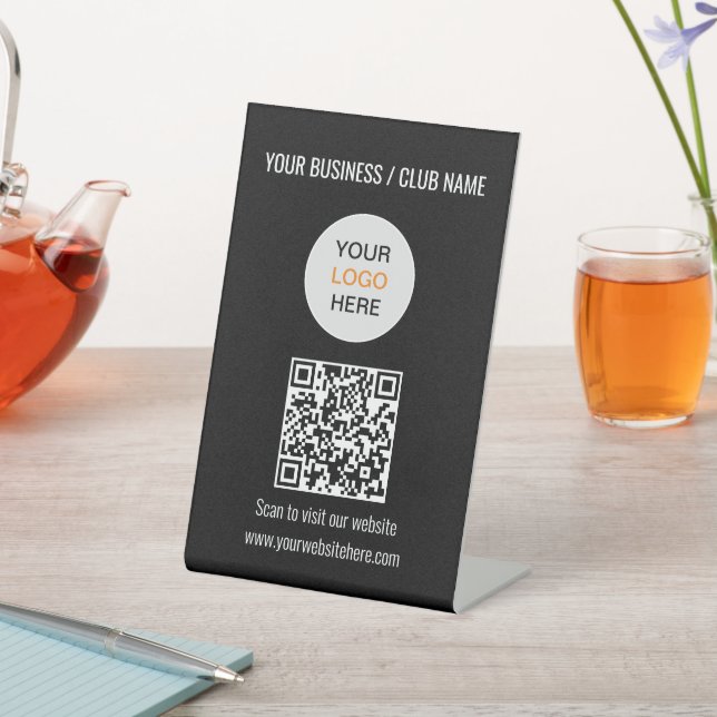 QR Code Logo Website Black Pedestal Sign (In SItu)