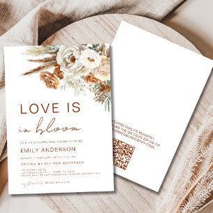 QR Code Love in Bloom Pampas Grass Bridal Shower Invitation