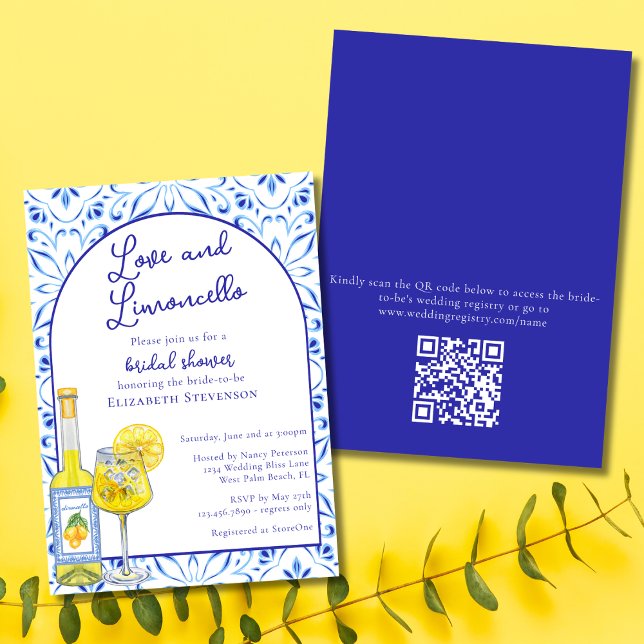 QR Code Love & Limoncello Italian Bridal Shower  Invitation (Creator Uploaded)