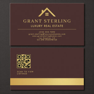QR Code Luxury Burgundy Real Estate Agent Business Card