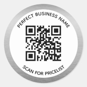 QR Code Luxury Silver Frame Unique Trendy Chic Classic Round Sticker