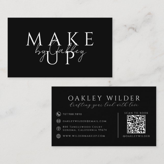 QR Code Makeup Artist Black Business Card (Front/Back)