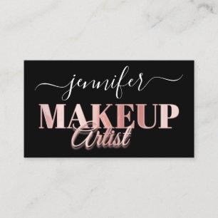 QR Code Makeup Artist Gold Confetti Rose Black Business Card