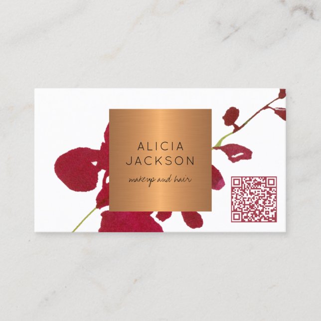 QR CODE makeup artist hair salon modern floral Business Card (Front)