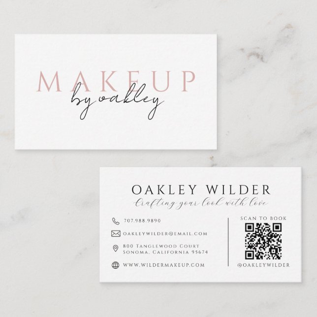 QR Code Makeup Artist Pink Business Card (Front/Back)