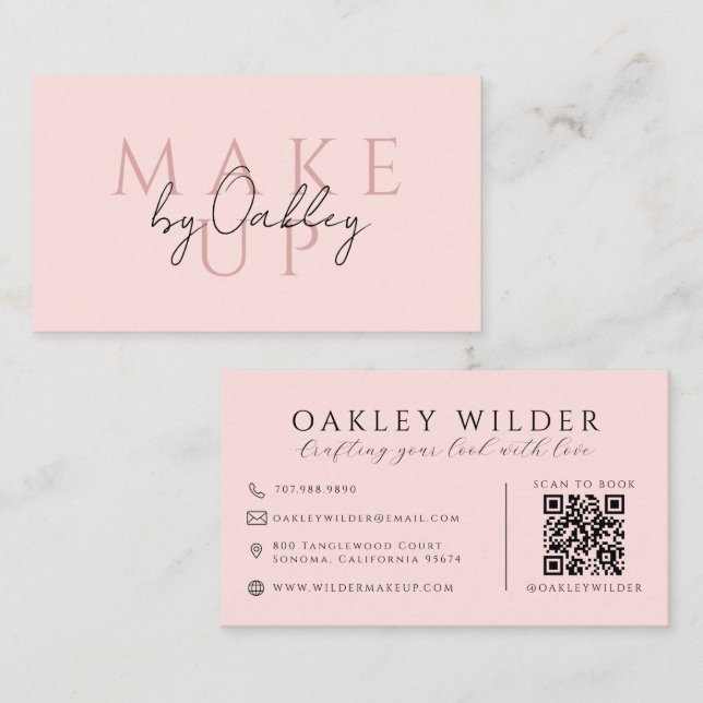 QR Code Makeup ArtistPink Business Card (Front/Back)