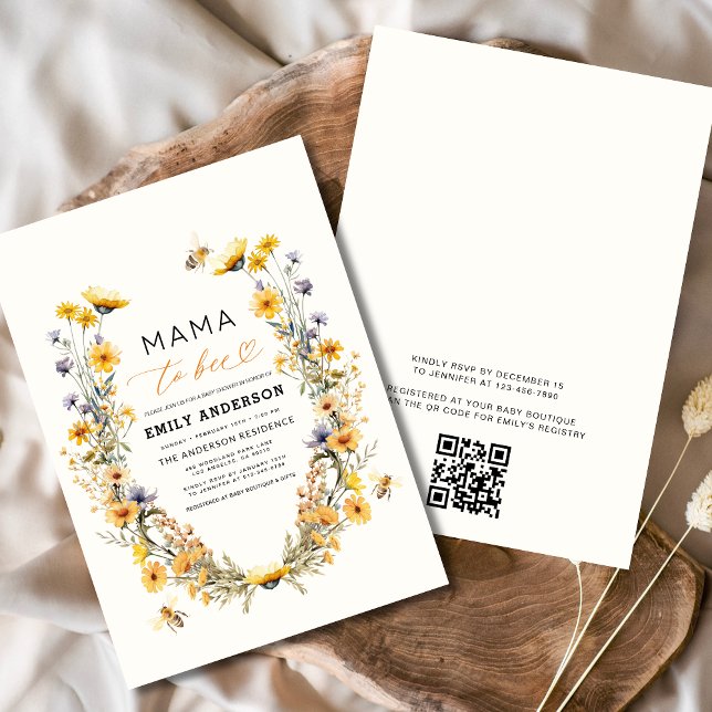 QR Code Mama to Bee Wildflower Baby Shower Invitation (Creator Uploaded)