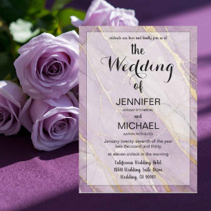 QR Code Marble Purple Modern Luxury Wedding Invitation
