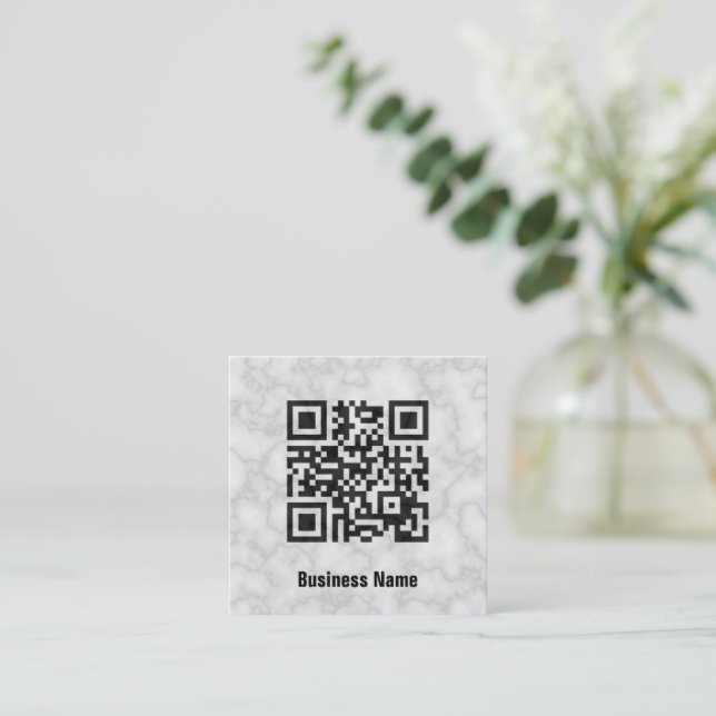 QR Code marble Square Business Card (Standing Front)