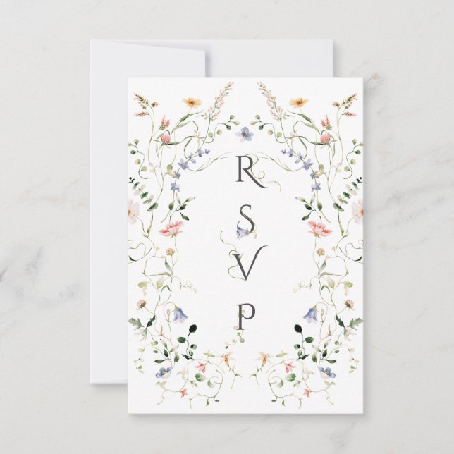 QR Code Meadow Wildflower Rustic Photo Wedding RSVP Card (Front)