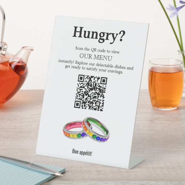 🌈 QR code Menu Intertwined in Pride Pedestal Sign (In SItu)