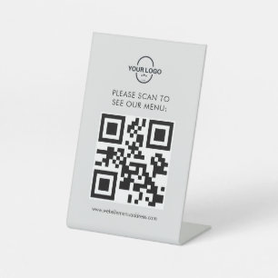 QR Code Menu Logo Contactless Modern Cafe Pedestal Sign