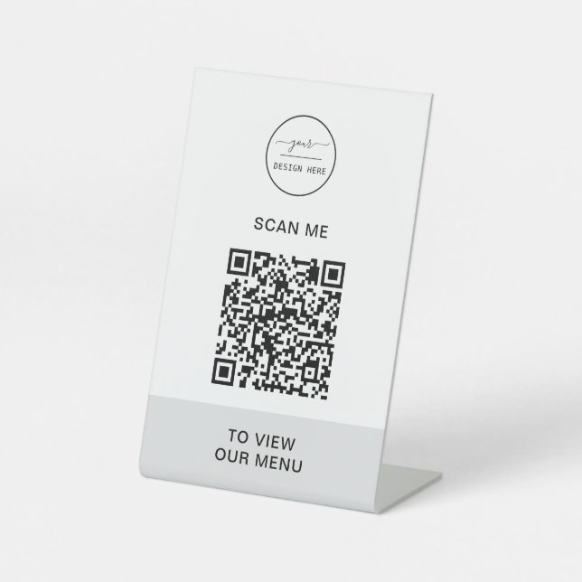 QR Code Menu | Logo Contactless Modern Pedestal Si Pedestal Sign (Front)