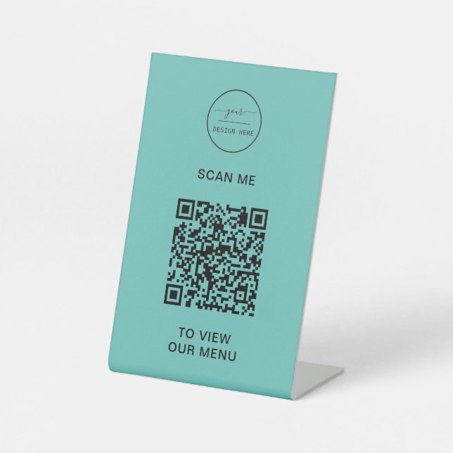QR Code Menu | Logo Contactless Modern Pedestal Si Sign (Front)