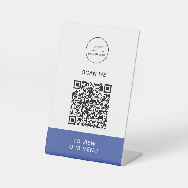 QR Code Menu | Logo Contactless Modern Pedestal Si Sign (Front)
