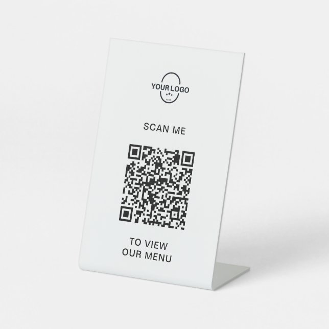 QR Code Menu | Logo Contactless Modern Pedestal Si Sign (Front)