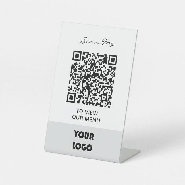 QR Code Menu | Logo Contactless simple  Pedestal Sign (Front)