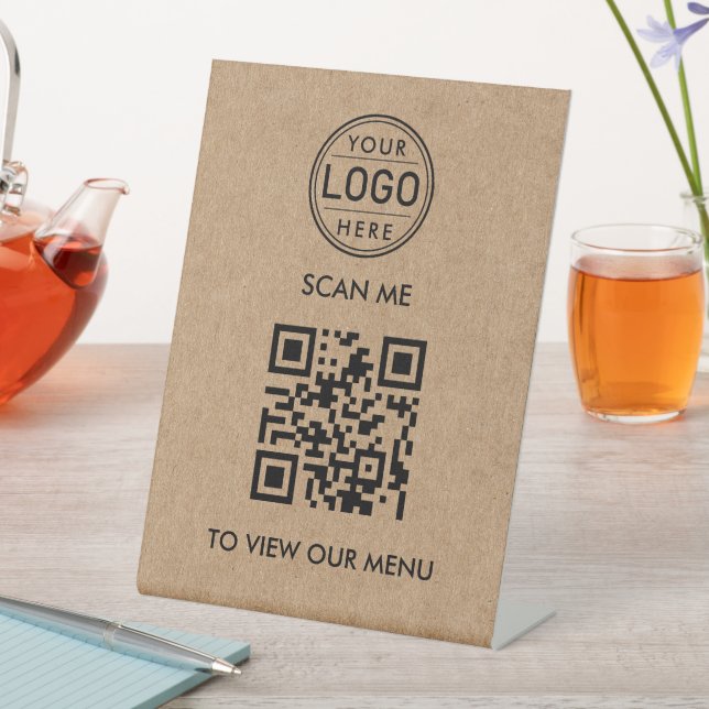 QR Code Menu Logo Modern Pedestal Sign (In SItu)