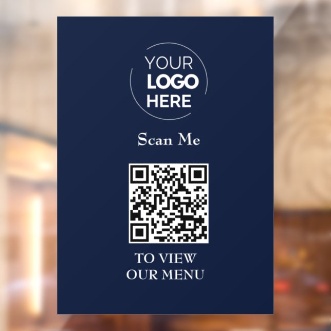 QR Code Menu | Logo Navy Blue Contactless Modern Window Cling (Sheet 2)