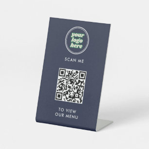 QR Code Menu Logo Navy Contactless Modern Pedestal Sign