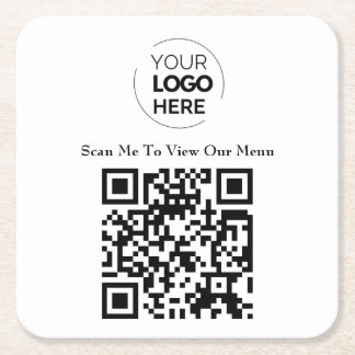 QR Code Menu | Logo White Contactless Modern Square Paper Coaster