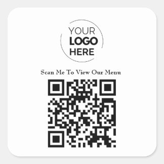 QR Code Menu | Logo White Contactless Modern Square Sticker
