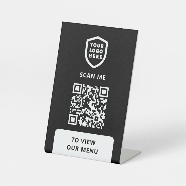 QR Code Menu | Logo White Modern Pedestal Sign (Front)