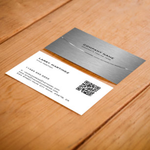 QR Code Metallic Gray and White Business Card