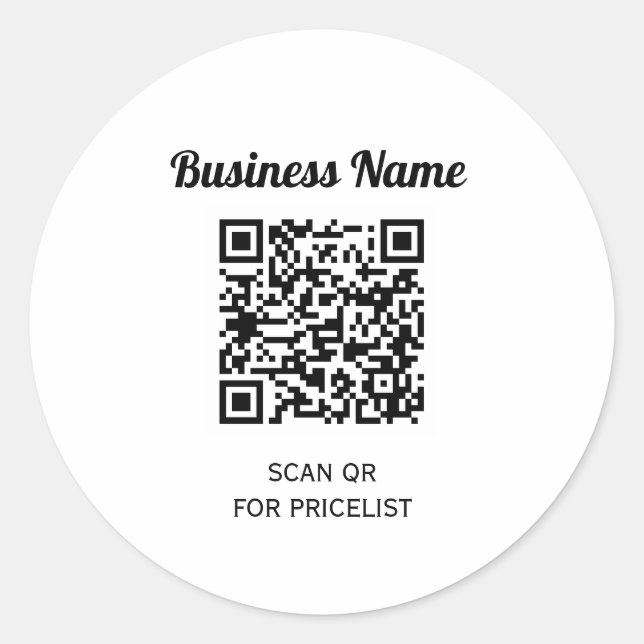 QR Code Minimal Info Black And White Basic Clear Classic Round Sticker (Front)