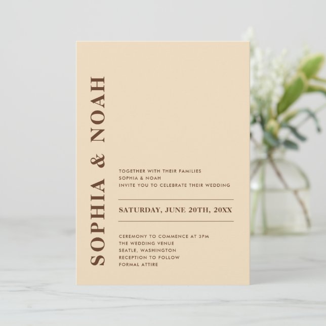 QR Code Minimal Modern Beige Wedding Invitation (Standing Front)