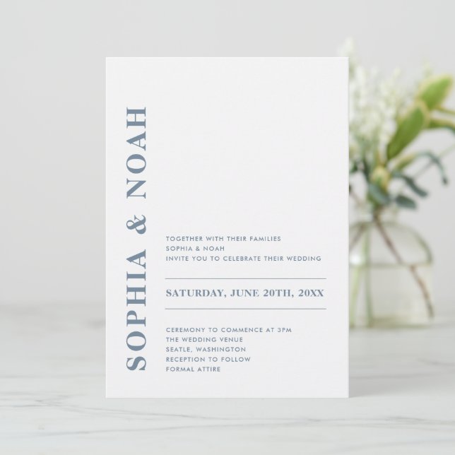 QR Code Minimal Modern Dusty Blue Wedding Invitation (Standing Front)
