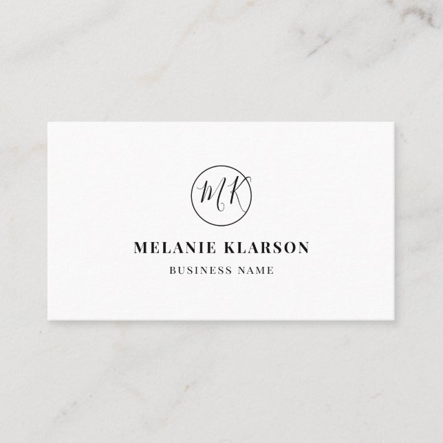 QR Code Minimal Monogram Black and White Modern Business Card (Front)