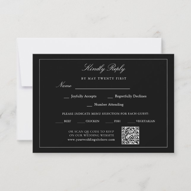 QR Code ​Minimalist Black Modern Wedding Meals RSVP Card (Front)