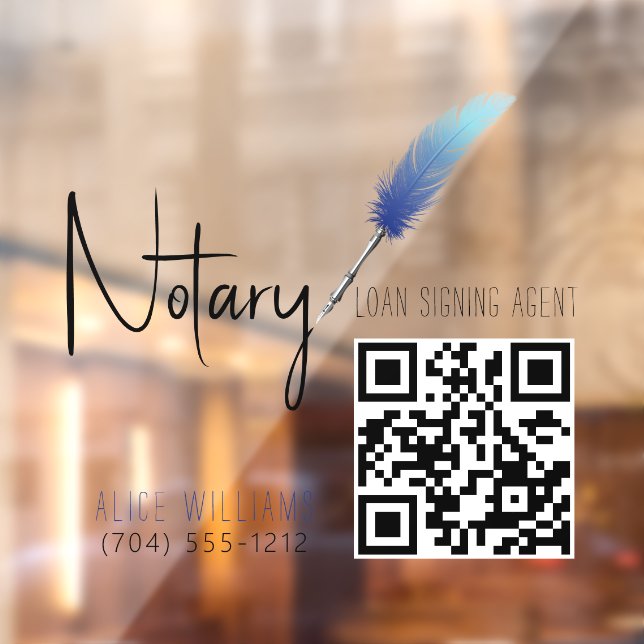 QR Code Minimalist Blue & White Notary Window Cling (Sheet 2)